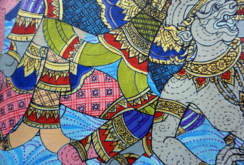 Fototapeta premium hand painted impressionism masterpieces painter art painting oil color ancient culture literature ramayana creative line drawing thailand decorate fragment of artwork colorful strokes gallery of art
