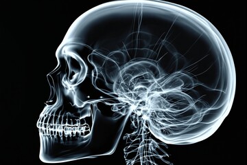 Detailed X-ray Illustration of Human Skull and Brain Anatomy