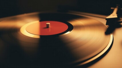 Vintage Vinyl Record Spinning on Turntable, Nostalgic Music Experience, Perfect for Retro Decor or Album Cover Design