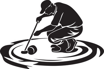 Vector Curling Player: Silhouette on Ice
