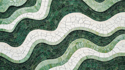 Obraz premium Wavy green and white mosaic tile pattern.