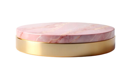 empty round pink gold marble podium pedestal stand  isolated for product advertisement on transparent background
