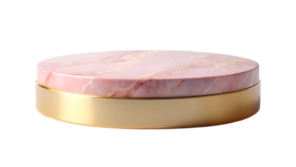 empty round pink gold marble podium pedestal stand  isolated for product advertisement on transparent background