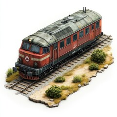 Obraz premium Old red diesel train on tracks.