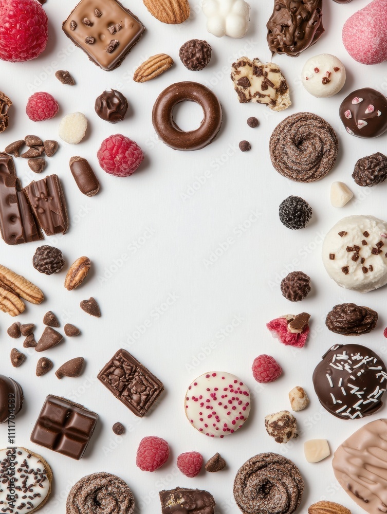Poster a colorful variety of sweets and cookies is presented on a white surface, inviting a focus on their 