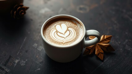 Experience Warmth and Comfort with a Delicious Latte Art in a Cozy Autumn Setting, Perfect for Home Decor or Cafe Promotions