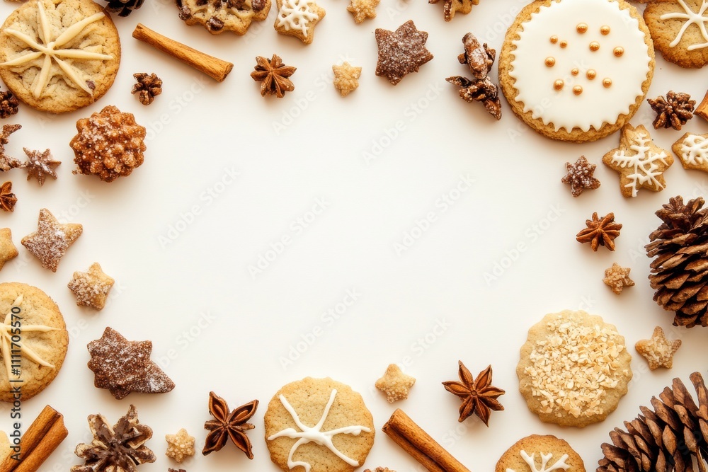 Poster a colorful collection of various sweets and cookies arranged beautifully with a blank area for perso