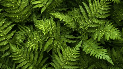 Obraz premium Lush Green Ferns Covered in Dew Drops