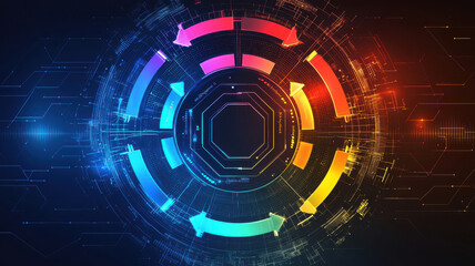 Obraz premium Multipurpose colorful infographic concept. Colorful infographic design with arrows and digital elements, showcasing data flow