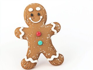 Obraz premium Festive 3D Gingerbread Man Character with Colorful Decorations on Isolated Background - Ultra-Detailed Cartoonish Render Model