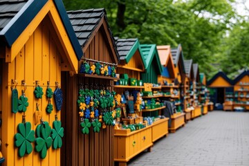 Fototapeta premium Charming Colorful Market Stalls Showcasing Beautiful Handcrafted Goods in Nature