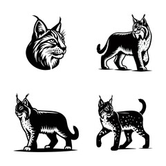 lynx silhouette logo icon black white design
