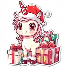 Adorable Christmas Unicorn with Presents - Cute Cartoon Illustration