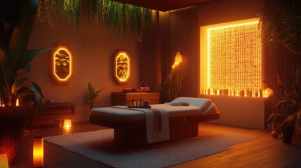 Serene Spa Interior with Warm Ambient Lighting
