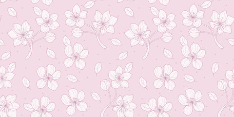 Delicate Flower Seamless Pattern with Hand Drawn Botanicals. Elegant cute plants. Nature delicate floral elements. Repeatable feminine design perfect for print, textile, fashion, beauty products
