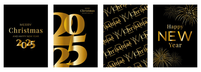 A Christmas set of postcards. New Year's Eve 2025. Gold postcard design for Christmas.