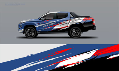 Obraz premium Sporty pick up truck car wrap livery design ready print decal fit on universal pick up truck vehicles 
