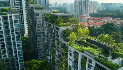 Obraz premium Green Cityscape: Sustainable Urban Living with Rooftop Gardens in Modern Architecture