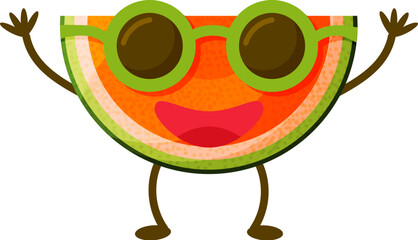 Watermelon cartoon character isolated on white background. Healthy food funny mascot vector illustration in flat design. Vector illustration