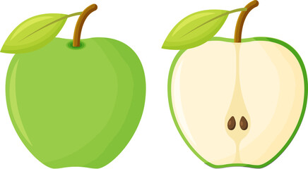 Green Apple Icon. Vector Green apples that are split in half from the white background. Vector illustration