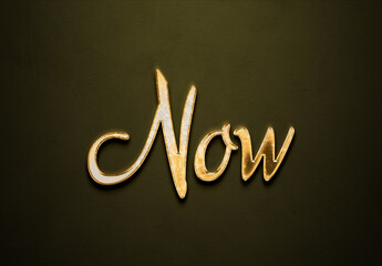 Old gold text effect of word Now with 3D glossy style Mockup.