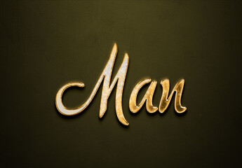 Old gold text effect of word Man with 3D glossy style Mockup.