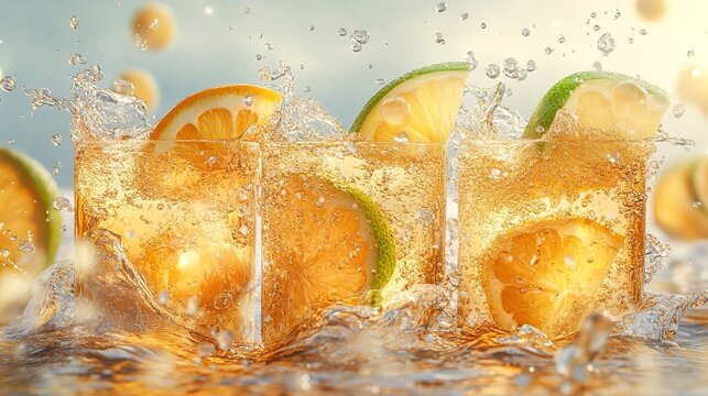 Iced coffee splash with ice cubes. Dynamic splash of iced coffee with ice cubes, highlighting freshness and energy, surrounded by coffee beans on a wooden surface.