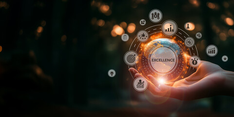 Excellence, outstanding performance concept . Continuous improvement and invest in training and technology to enhance business performance, superior quality, outstanding and exceptional service..