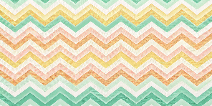 vibrant image showcases chevron pattern in soft pastel colors, featuring shades of green, yellow, and pink. zigzag design creates lively and dynamic visual effect
