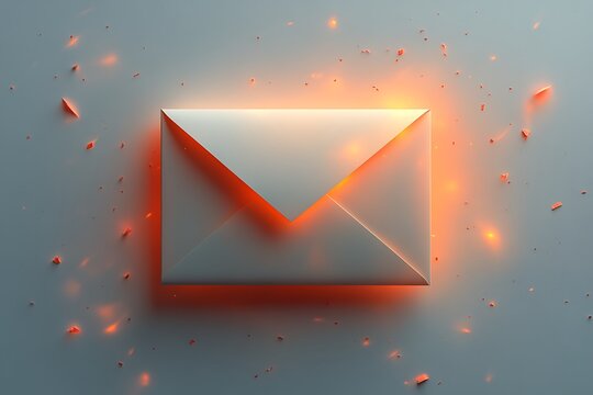 A glowing white envelope surrounded by fiery sparks symbolizes urgent and important communication.