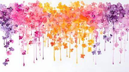 Watercolor drips in the colors of bright flowers cascading downward like blooming petals