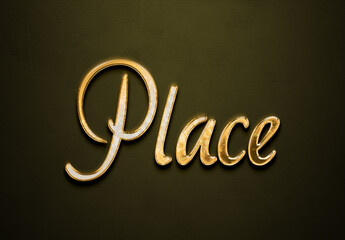 Old gold text effect of word Place with 3D glossy style Mockup.