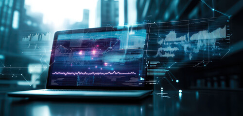 Obraz premium Healthcare Business Growth Analysis with Medical Service Financial Data on Laptop Display