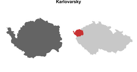 Karlovarsky region blank outline map set