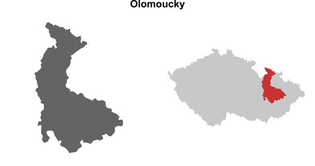 Olomoucky region blank outline map set