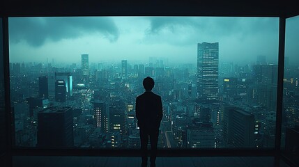 Fototapeta premium Night Cityscape: Contemplation from Above
