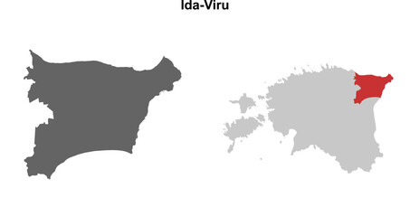 Ida-Viru county blank outline map set