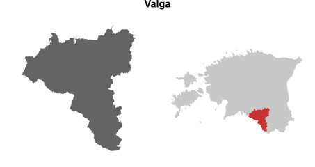 Obraz premium Valga county blank outline map set