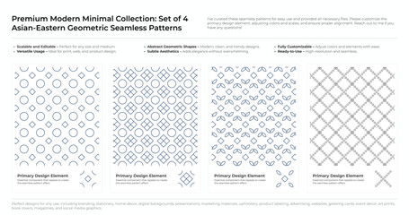 Modern, Minimalist and Geometric Seamless Pattern Set. Arabic, Persian, and Oriental Design bundle. vector illustration
