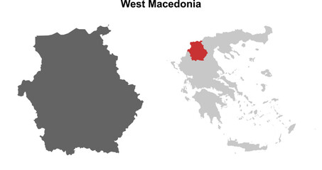 West Macedonia blank outline map set