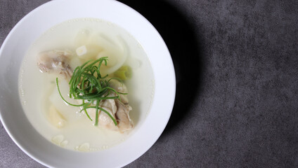 Korean chicken soup. chicken soup with garlic. 
