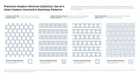 Modern, Minimalist and Geometric Seamless Pattern Set. Arabic, Persian, and Oriental Design bundle. vector illustration