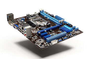 Motherboard most important part of computer on white background