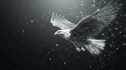 Fototapeta premium Grey eagle with polygon line on abstract background. Polygonal space low poly with connecting dots and lines. Connection structure. Vector science background.