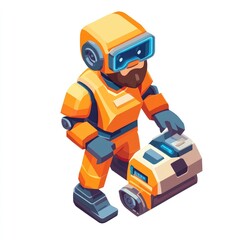 Fototapeta premium Robotic worker operating futuristic machine.