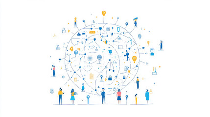Fototapeta premium Vector illustration. Half of the Earth. Global connections conception. Global business line art flat conception. Half of the abstract sphere of the network communication between people.