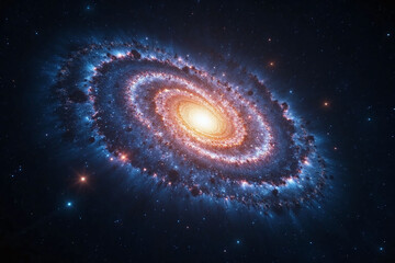 Spiral galaxy cosmos photorealistic depiction core arms colors - Powered by Adobe