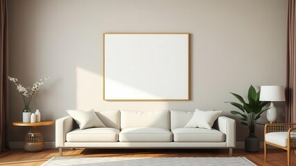 A living room wall art mockup featuring a canvas display, interior design, contemporary