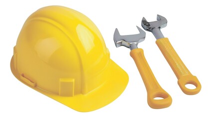 Yellow Hard Hat and Tools - A Symbol of Construction and Work Readiness. The Bright Yellow Hard Hat Paired with Assorted Tools, Representing the Preparedness and Essential Equipment for Construction 