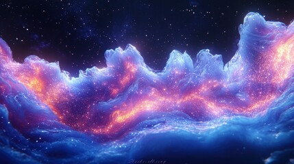 A vibrant cosmic landscape depicting colorful waves of stars and galaxies.